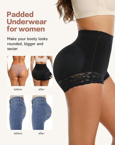 Stoto Padded Underwear for Women Butt Lifting Panties Booty Pads Butt Enhancer Lace Shapewear Panty Black L in Kuwait