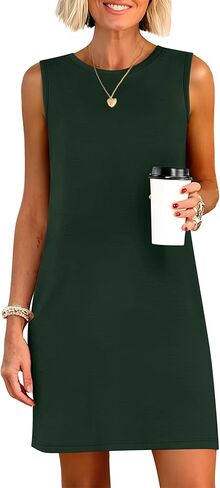ANRABESS Womens Summer Casual Mini Dresses 2026 Sleeveless Crewneck Split Wrinkle-Free Beach Travel Vacation Short Sundress in Saudi Arabia