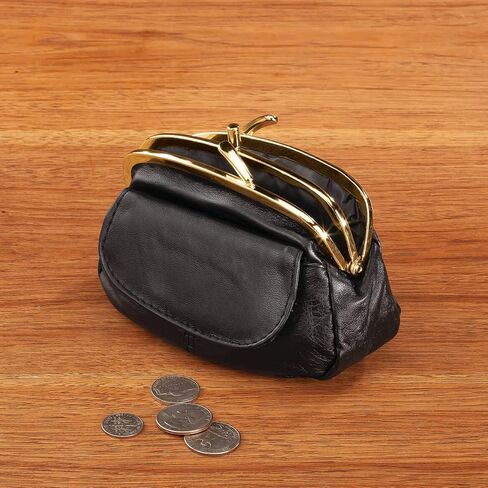 Dual Clasp Leather Coin Purse, Geunine Leather, Features Dual Goldtone Metal, Snap-Close Exterior Pocket - Measures 5 3/4" Wide x 4 1/4" High in Saudi Arabia