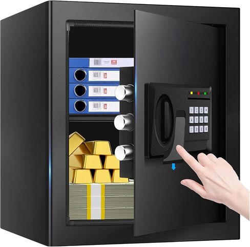 2.3 قدم مكعب آمن للاستخدام في المستندات المنزلية، خزائن منزلية صغيرة مقاومة للماء والحريق مع لوحة مفاتيح رقمية ومفتاح احتياطي، رف قابل للإزالة، صندوق أمان شخصي فولاذي مقاوم للحريق للمستندات والنقود والمال in Kuwait