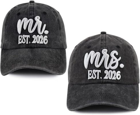 2 قطعة قبعات Mr and Mrs Est 2026 للرجال والنساء، قبعة بيسبول مطرزة ثلاثية الأبعاد من القطن قابلة للتعديل وهدايا للأزواج in Kuwait
