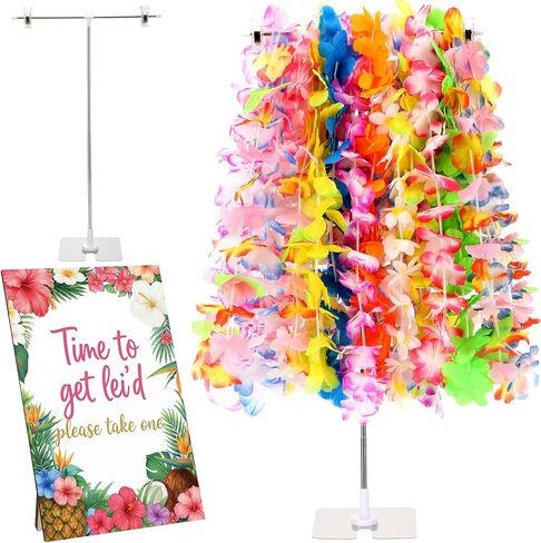 26 Pack Hawaiian Leis Luau Party Decoration Set Include 24 Pcs Hawaiian Leis 1 Pcs Wreath Stand ( Adjustable Base) 1 Pack Luau Party Welcome Wooden Signs for Summer Tropical Flower Lei Shows in Kuwait