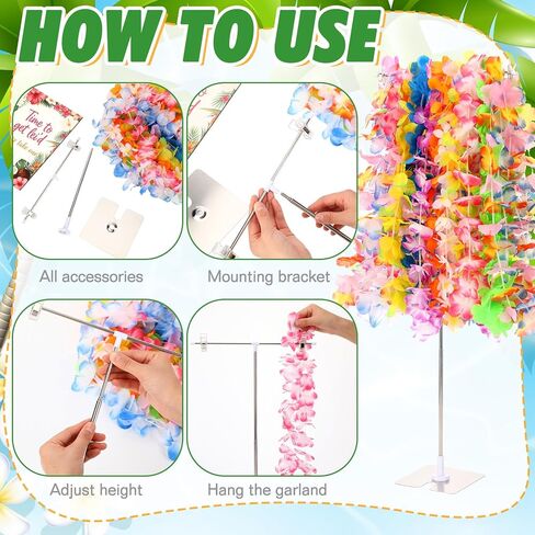 26 Pack Hawaiian Leis Luau Party Decoration Set Include 24 Pcs Hawaiian Leis 1 Pcs Wreath Stand ( Adjustable Base) 1 Pack Luau Party Welcome Wooden Signs for Summer Tropical Flower Lei Shows in Kuwait