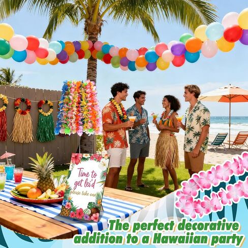 26 Pack Hawaiian Leis Luau Party Decoration Set Include 24 Pcs Hawaiian Leis 1 Pcs Wreath Stand ( Adjustable Base) 1 Pack Luau Party Welcome Wooden Signs for Summer Tropical Flower Lei Shows in Kuwait