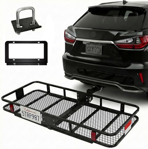 70"x30"x6" Folding Trailer Hitch Cargo Carrier | 500 Lbs. Cap Cargo Hitch Carrier Rack | Weatherproof Steel Luggage Rack for SUV, Car & Truck w/License Plate Holder, Stabilizer, & Straps in Saudi Arabia