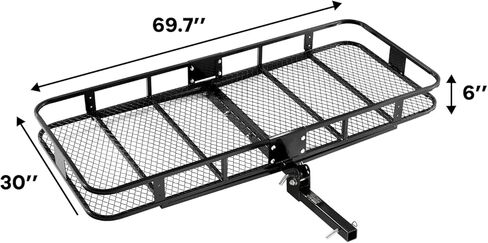 70"x30"x6" Folding Trailer Hitch Cargo Carrier | 500 Lbs. Cap Cargo Hitch Carrier Rack | Weatherproof Steel Luggage Rack for SUV, Car & Truck w/License Plate Holder, Stabilizer, & Straps in Saudi Arabia