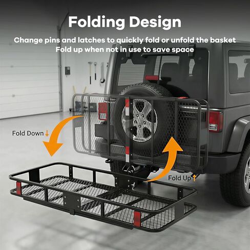70"x30"x6" Folding Trailer Hitch Cargo Carrier | 500 Lbs. Cap Cargo Hitch Carrier Rack | Weatherproof Steel Luggage Rack for SUV, Car & Truck w/License Plate Holder, Stabilizer, & Straps in Saudi Arabia