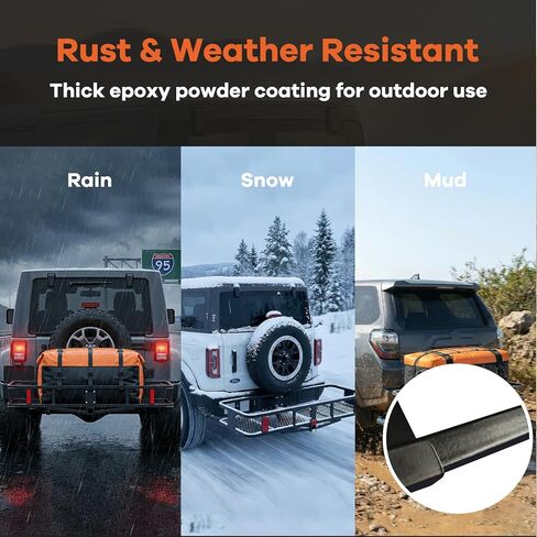 70"x30"x6" Folding Trailer Hitch Cargo Carrier | 500 Lbs. Cap Cargo Hitch Carrier Rack | Weatherproof Steel Luggage Rack for SUV, Car & Truck w/License Plate Holder, Stabilizer, & Straps in Saudi Arabia
