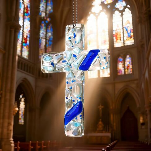 H&D HYALINE & DORA Glass Cross Hanging Ornaments for Car Rear View Mirror Charm Religious Christian Crystal Cross Cemetery Decorations for Grave(Colorful) in Saudi Arabia