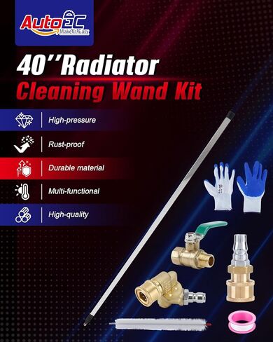 AutoEC 40" Water Air Cleaning Wands for Cars, 4500 PSI Stainless Steel Water Air Radiator Cleaner Kit Compatible with Pressure Washers, 180° Swivel Joint & Cleaning Brush for Trucks, Heavy Equipment in Saudi Arabia