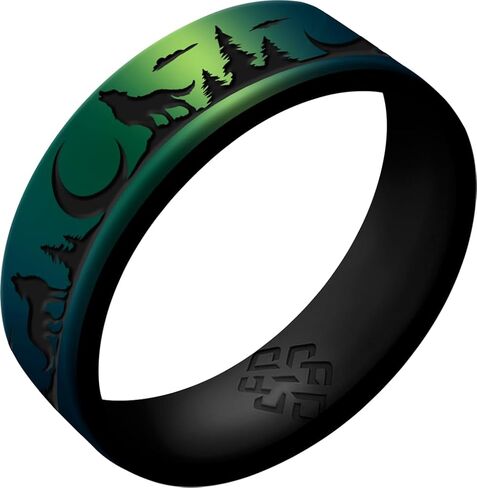 Knot Theory Wolf Silicone Ring for Men - Antique Gold, Cosmic Purple, Dark Silver, Enchanted Green, Metal Blue Dual Layer Breathable Comfort Fit 6mm Bandwidth in Saudi Arabia