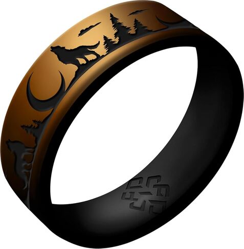 Knot Theory Wolf Silicone Ring for Men - Antique Gold, Cosmic Purple, Dark Silver, Enchanted Green, Metal Blue Dual Layer Breathable Comfort Fit 6mm Bandwidth in Saudi Arabia