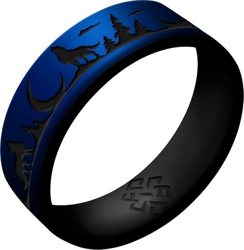 Knot Theory Wolf Silicone Ring for Men - Antique Gold, Cosmic Purple, Dark Silver, Enchanted Green, Metal Blue Dual Layer Breathable Comfort Fit 6mm Bandwidth in Saudi Arabia