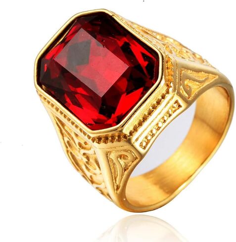 مثلج خارج خواتم حجر روبي للرجال 316 الفولاذ المقاوم للصدأ خواتم الرجال خاتم مربع نمط خواتم الدين مجوهرات للرجال خواتم لخاتم معدني ثقيل عيد الأب in Kuwait