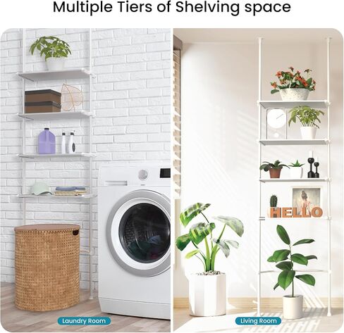 منظم المرحاض من هوم زون ليفينج مع أرفف قابلة للتعديل من 4 طبقات، رف تخزين الحمام المثبت على التوتر للأسقف بارتفاع 91 بوصة إلى 114 بوصة، أبيض in Kuwait