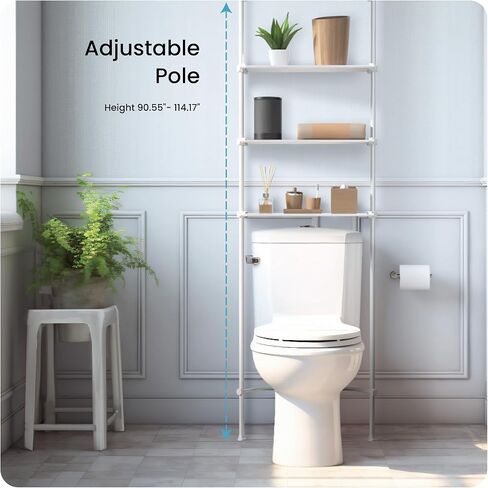 منظم المرحاض من هوم زون ليفينج مع أرفف قابلة للتعديل من 4 طبقات، رف تخزين الحمام المثبت على التوتر للأسقف بارتفاع 91 بوصة إلى 114 بوصة، أبيض in Kuwait
