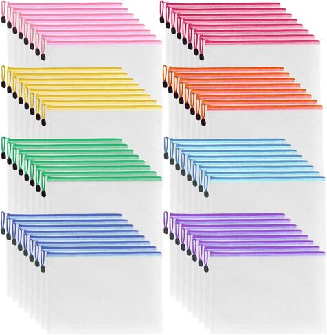 64 Pcs A4 Mesh Zipper Pouch Bags, 8 Colors Waterproof Zipper Pouches, 13 x 9.25 Inch Mesh Bags, Plastic Zippered Storage Bags, Bulk Clear File Bag for Office Supplies, Home Organize in Saudi Arabia