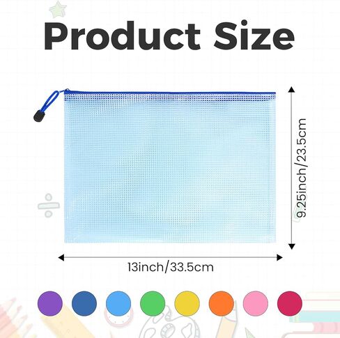 64 Pcs A4 Mesh Zipper Pouch Bags, 8 Colors Waterproof Zipper Pouches, 13 x 9.25 Inch Mesh Bags, Plastic Zippered Storage Bags, Bulk Clear File Bag for Office Supplies, Home Organize in Saudi Arabia