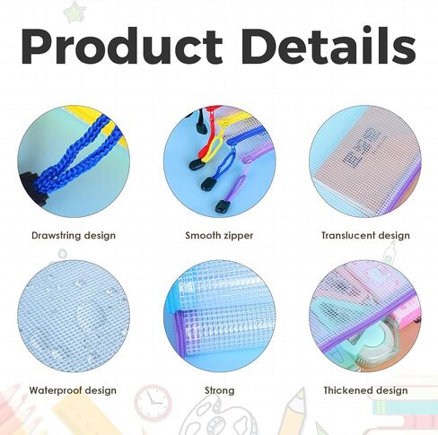 64 Pcs A4 Mesh Zipper Pouch Bags, 8 Colors Waterproof Zipper Pouches, 13 x 9.25 Inch Mesh Bags, Plastic Zippered Storage Bags, Bulk Clear File Bag for Office Supplies, Home Organize in Saudi Arabia