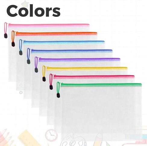 64 Pcs A4 Mesh Zipper Pouch Bags, 8 Colors Waterproof Zipper Pouches, 13 x 9.25 Inch Mesh Bags, Plastic Zippered Storage Bags, Bulk Clear File Bag for Office Supplies, Home Organize in Saudi Arabia