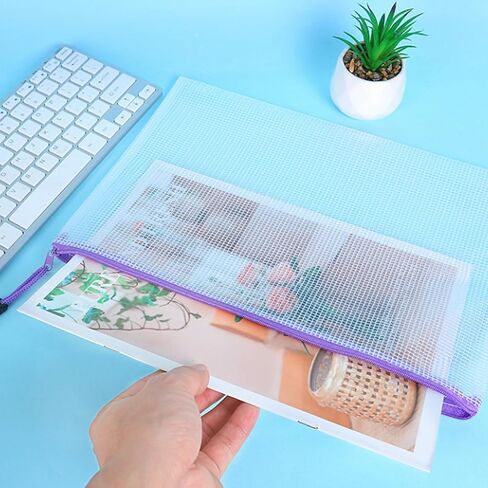 64 Pcs A4 Mesh Zipper Pouch Bags, 8 Colors Waterproof Zipper Pouches, 13 x 9.25 Inch Mesh Bags, Plastic Zippered Storage Bags, Bulk Clear File Bag for Office Supplies, Home Organize in Saudi Arabia