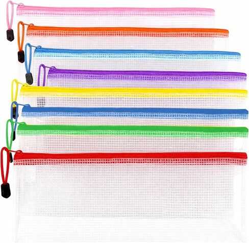 64 Pcs A4 Mesh Zipper Pouch Bags, 8 Colors Waterproof Zipper Pouches, 13 x 9.25 Inch Mesh Bags, Plastic Zippered Storage Bags, Bulk Clear File Bag for Office Supplies, Home Organize in Saudi Arabia