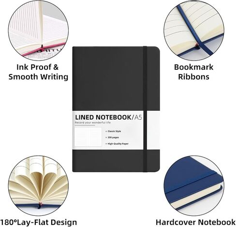 10 Pack A5 Hardcover Journal Notebooks 8.22 x5.5 In，Lined Journals Bulk for Writing， Notebooks Bulk 200 Pages/100Sheets，10 Colors Classic Ruled Notebook for Work/Travel/College/Note Taking (10packs , 10 Colors) in Kuwait