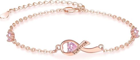 Dreamboat Breast Cancer Bracelets for Women Sterling Silver Rose Gold Plated Pink Ribbon Bracelets Awareness Accessories Breast Cancer Survivor Gifts for Woman Jewelry in Saudi Arabia