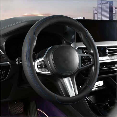 HZEL Car Steering Wheel Cover, 15 Inch Leather Comfortable Vehicle Steering Wheel Protector with Inner Rring, Anti-Slip Automotive Interior Accessories, Universal for SUV RV Truck (Black/Red) in Saudi Arabia