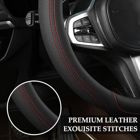 HZEL Car Steering Wheel Cover, 15 Inch Leather Comfortable Vehicle Steering Wheel Protector with Inner Rring, Anti-Slip Automotive Interior Accessories, Universal for SUV RV Truck (Black/Red) in Saudi Arabia