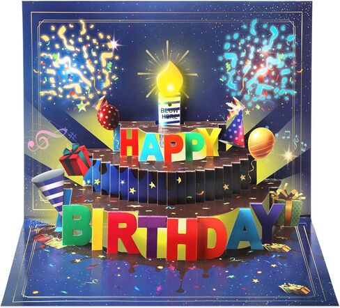 Happy Birthday Cards, Musical LED Lights Birthday Card with Envelope and Note Tag, Pop Up Birthday Gifts for Women, Men, Dad, Wife, Mom, Husband in Saudi Arabia