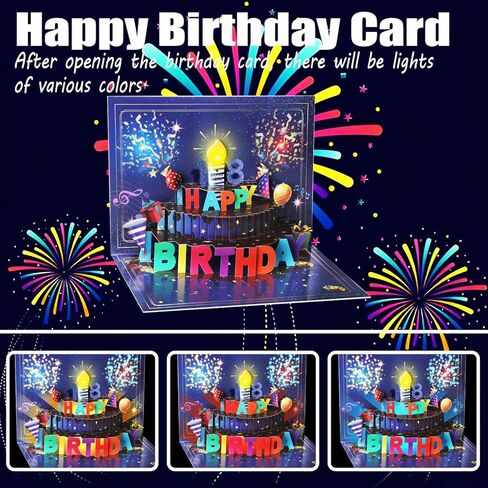 Happy Birthday Cards, Musical LED Lights Birthday Card with Envelope and Note Tag, Pop Up Birthday Gifts for Women, Men, Dad, Wife, Mom, Husband in Saudi Arabia