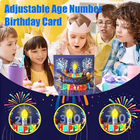 Happy Birthday Cards, Musical LED Lights Birthday Card with Envelope and Note Tag, Pop Up Birthday Gifts for Women, Men, Dad, Wife, Mom, Husband in Saudi Arabia