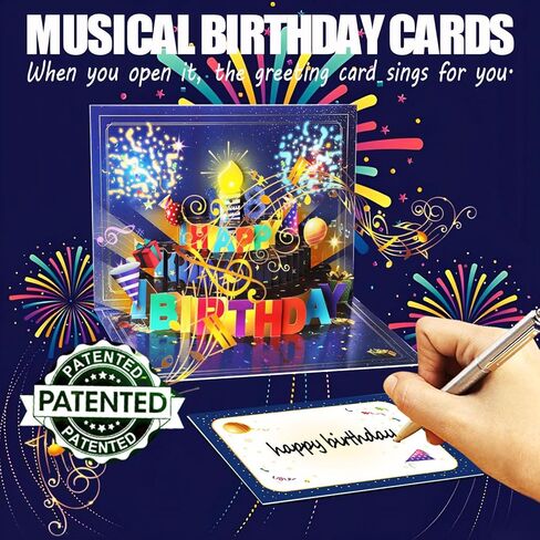 Happy Birthday Cards, Musical LED Lights Birthday Card with Envelope and Note Tag, Pop Up Birthday Gifts for Women, Men, Dad, Wife, Mom, Husband in Saudi Arabia