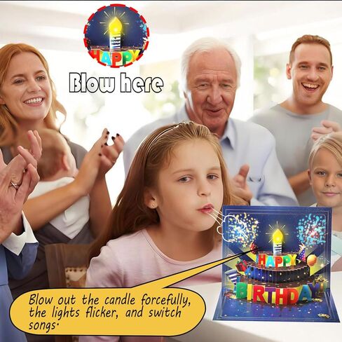 Happy Birthday Cards, Musical LED Lights Birthday Card with Envelope and Note Tag, Pop Up Birthday Gifts for Women, Men, Dad, Wife, Mom, Husband in Saudi Arabia