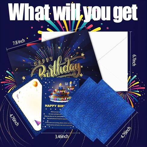Happy Birthday Cards, Musical LED Lights Birthday Card with Envelope and Note Tag, Pop Up Birthday Gifts for Women, Men, Dad, Wife, Mom, Husband in Saudi Arabia