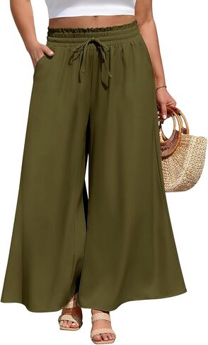 سراويل بالازو واسعة الساق من Yusongirl مقاس كبير للنساء قابلة للتمدد ومريحة وفضفاضة عالية الخصر مع جيوب in Kuwait