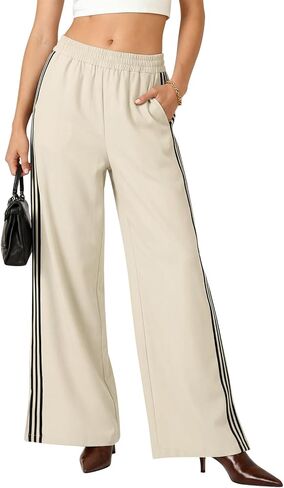 Cicy Bell Womens Wide Leg Striped High Waisted Pants Baggy Casual Side Split Elastic Y2K Lounge Trousers with Pockets in Saudi Arabia