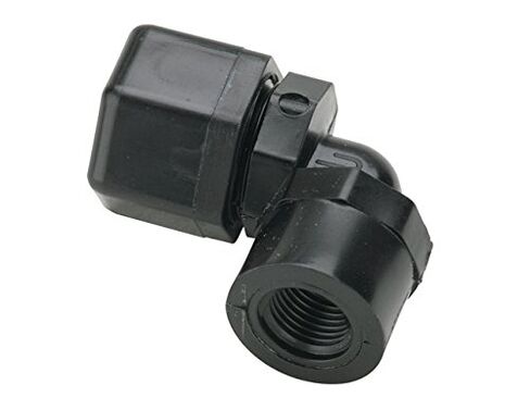 Parker Hannifin P4FE4 Fast & Tite Polypropylene Female Elbow Fitting, 90 Degree Angle, 1/4" Compression Tube x 1/4" Female NPTF, Black in Kuwait