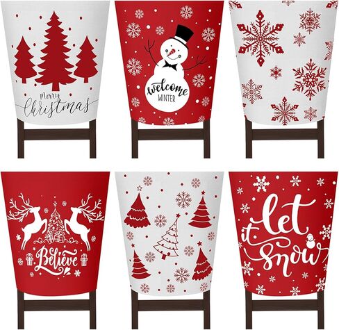 6 Pcs Christmas Chair Covers Winter Xmas Tree Snowflake Elk Dining Room Seat Covers for Home Hotel Kitchen Holiday Party Decor(Plaid) in Saudi Arabia