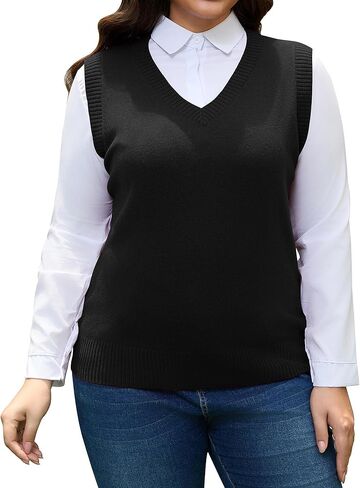 Plus Size Sweater Vest for Women V Neck Lightweight Knit Sleeveless Tank Top Pullover Sweaters Vest Classy in Saudi Arabia