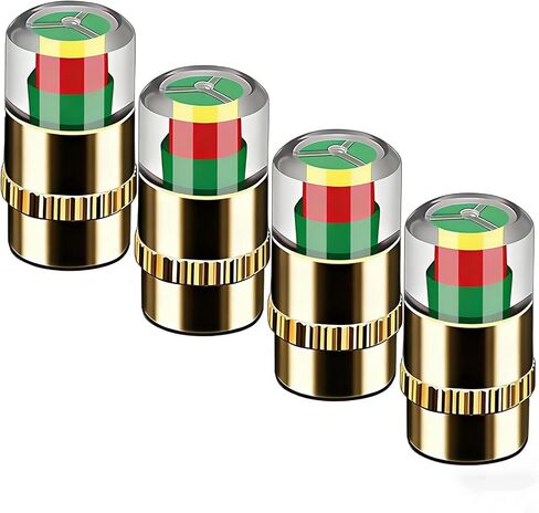 4PCS Car Tire Pressure Monitor Valve Stem Caps - 3 Color Eye Alert Sensor Indicator (Golden, 2.2Bar 32PSI) in Kuwait