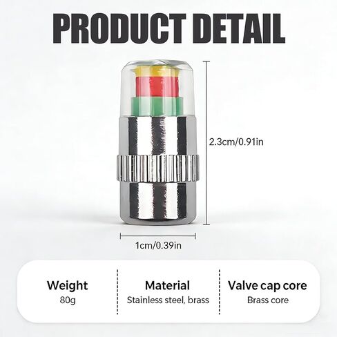 4PCS Car Tire Pressure Monitor Valve Stem Caps - 3 Color Eye Alert Sensor Indicator (Golden, 2.2Bar 32PSI) in Kuwait