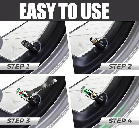 4PCS Car Tire Pressure Monitor Valve Stem Caps - 3 Color Eye Alert Sensor Indicator (Golden, 2.2Bar 32PSI) in Kuwait