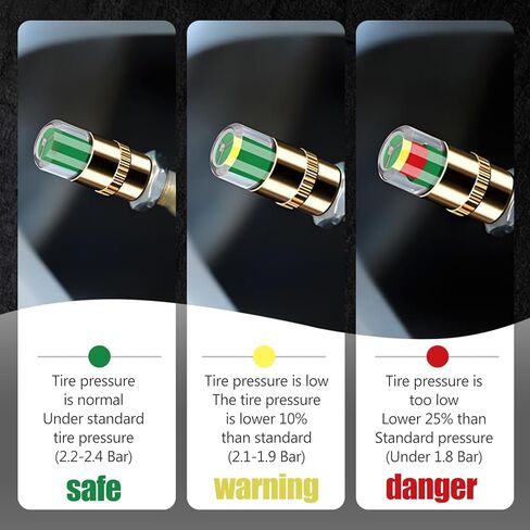 4PCS Car Tire Pressure Monitor Valve Stem Caps - 3 Color Eye Alert Sensor Indicator (Golden, 2.2Bar 32PSI) in Kuwait