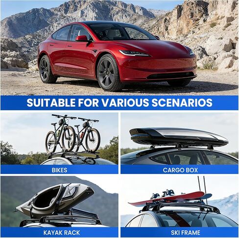 2PCS Cross Bar Roof Racks Compatible with 2019-2025 Tesla Model 3, 176LB Load Capacity, Lockable Luggage Cargo Rails Carrier Accessories Fits Bikes Kayaks Ski Tent Roof Box in Saudi Arabia