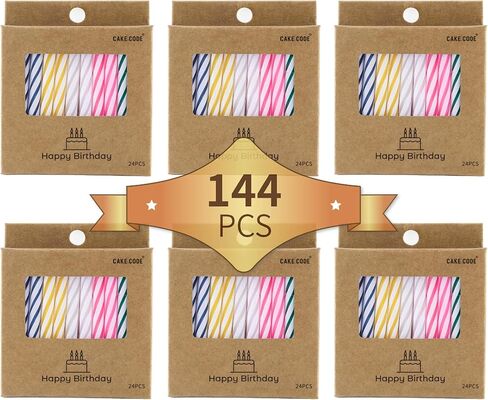 144-Count Classic Spiral Birthday Candles Multicolored Bulk Party Candles for Cupcakes, Tiered Cakes, and Milestone Celebrations in Kuwait