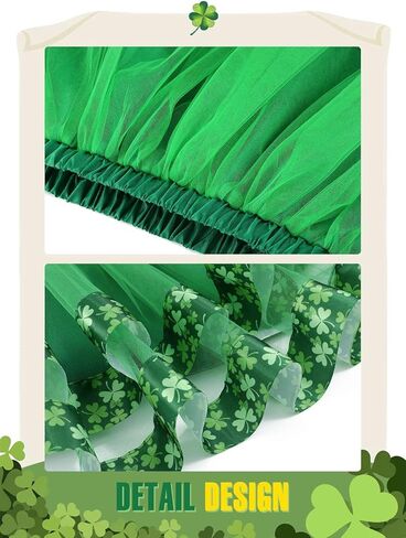 TWINKLEDE St Patrick's Day Tutu Skirt Shamrock Clover Tulle Skirts Holiday Costume Tutus for Women (Green-Ribbon 2 Layers) in Saudi Arabia