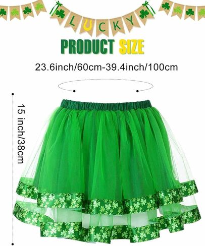 TWINKLEDE St Patrick's Day Tutu Skirt Shamrock Clover Tulle Skirts Holiday Costume Tutus for Women (Green-Ribbon 2 Layers) in Saudi Arabia