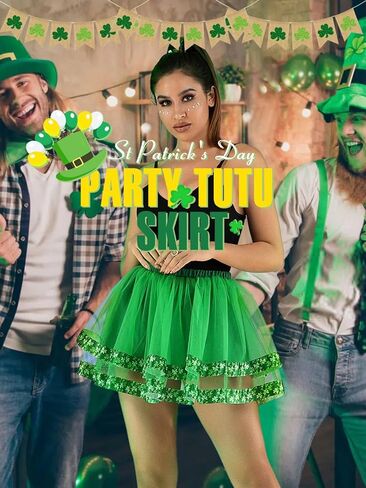 TWINKLEDE St Patrick's Day Tutu Skirt Shamrock Clover Tulle Skirts Holiday Costume Tutus for Women (Green-Ribbon 2 Layers) in Saudi Arabia